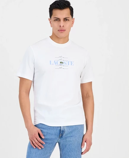 Мужская футболка с коротким рукавом и рисунком Lacoste белого цвета