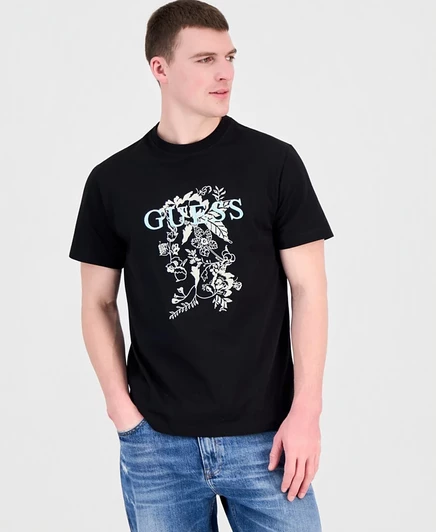 Мужская футболка GUESS с логотипом Floreal черного цвета