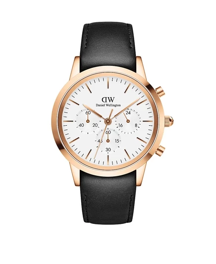 Мужские культовые часы с хронографом Daniel Wellington из черной кожи Sheffield Black, 42 мм, черные