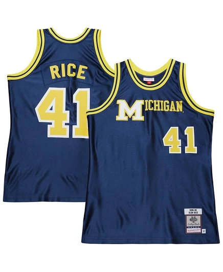 Мужская футболка Mitchell & Ness Glen Rice Navy Michigan Wolverines 1988/89 из натуральной кожи.