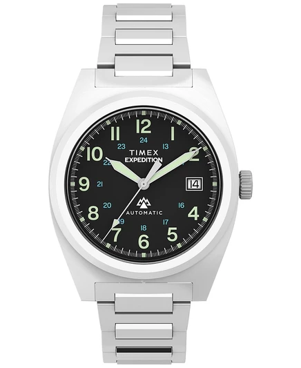 Мужские механические часы Timex с автоподзаводом серебристого цвета из нержавеющей стали, 39 мм серебристого цвета