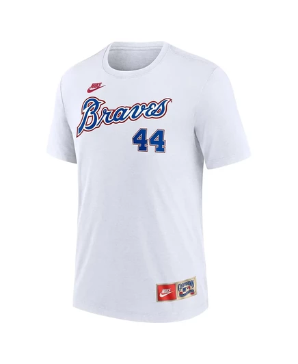 Мужская футболка Nike Hank Aaron White Atlanta Braves Cooperstown Collection с трехцветным названием и номером. white