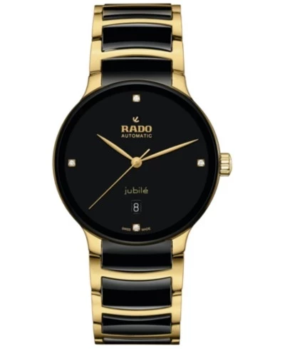 Часы Rado Унисекс Swiss Automatic с бриллиантом Centrix (1/20 карата), черные, керамические, золотые, PVD, браслет из нержавеющей стали, 40 мм, черный