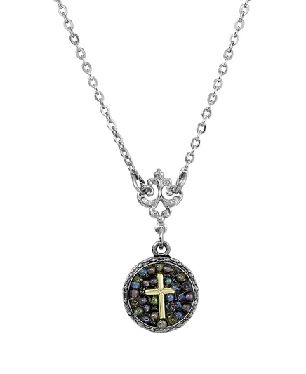 Ожерелье Symbols Of Faith многоцветное бисерное с крестом, серебристое