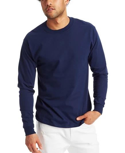 Унисекс футболка Hanes Beefy-T с длинным рукавом, 2 шт., синяя