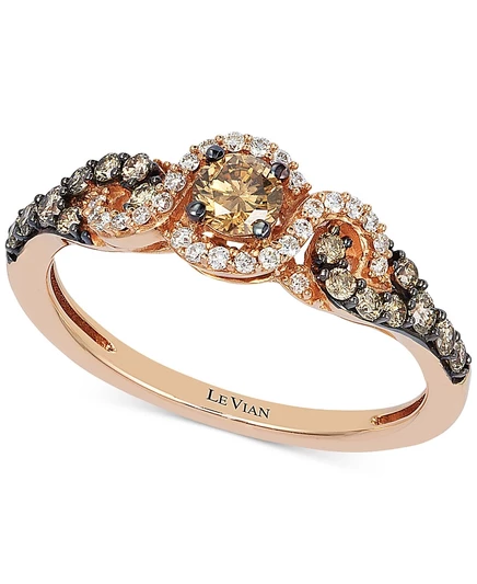 Кольцо Le Vian трехкамневое из 14k розового золота