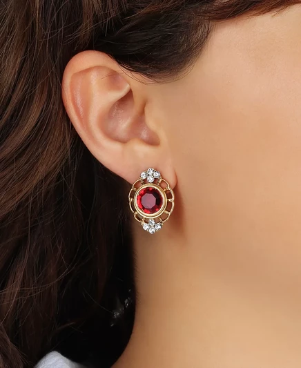 Серьги 2028 Crystal Filigree Button из кристаллов, красные