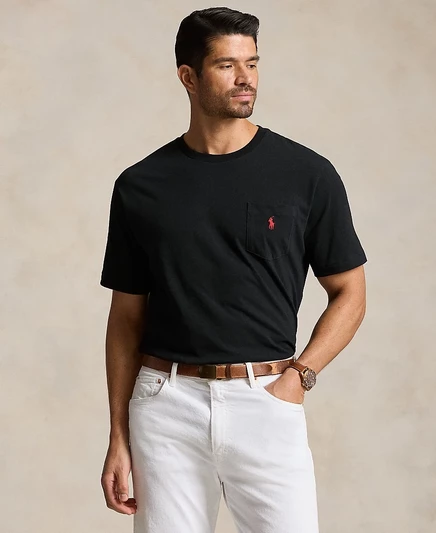 Мужская футболка Polo Ralph Lauren Big & Tall, круглый вырез, карман, черная
