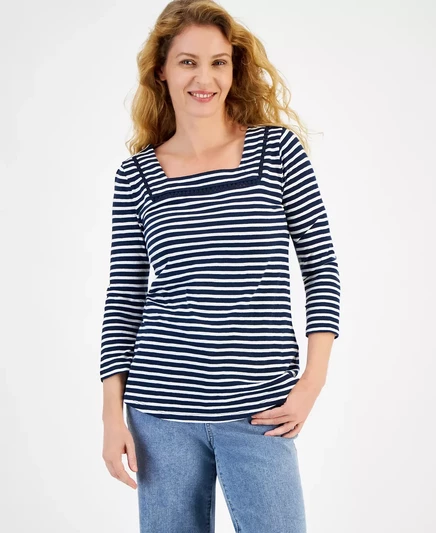 Хлопковый топ с миниатюрным рисунком, созданный для Macy's navy stripe