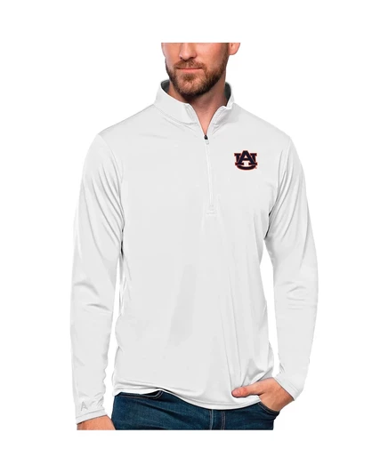 Мужская толстовка Antigua White Auburn Tigers Tribute с застежкой на четверть молнии для мужчин white