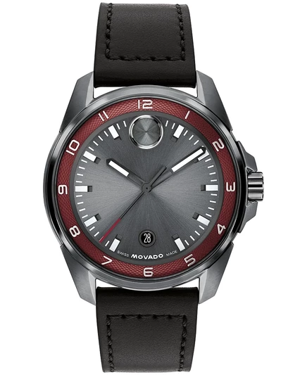 Мужские швейцарские кварцевые часы Movado Bold Verso S из черной кожи, 42 мм, черные