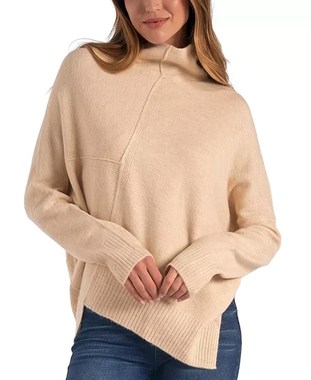  Женский асимметричный свитер с имитацией шеи и длинным рукавом beige