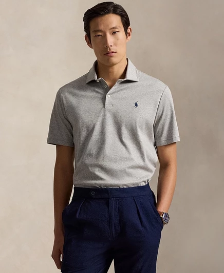 Мужское поло Polo Ralph Lauren классического кроя, серое