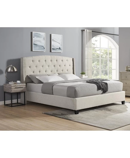 Спальный гарнитур Streamdale Furniture Astral из 3 предметов: Кровать с тафтинговой спинкой и две серые прикроватные тумбочки