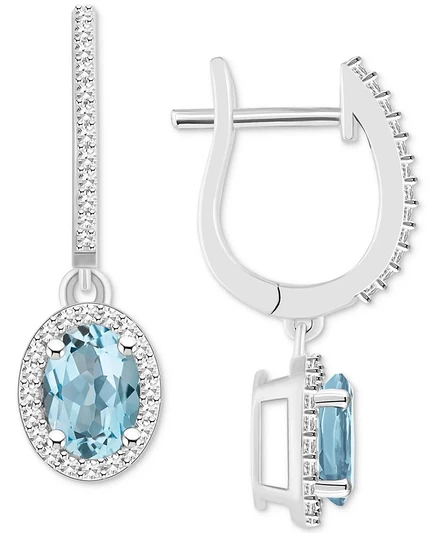 Серьги Macy's, аквамарин и бриллианты, серебро, голубые