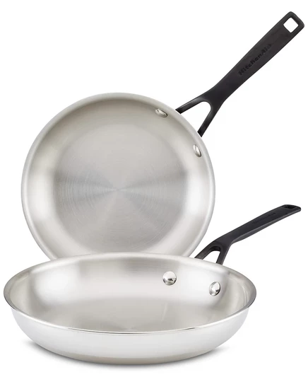 Набор сковород KitchenAid 5-слойный 21/25 см, серебристый