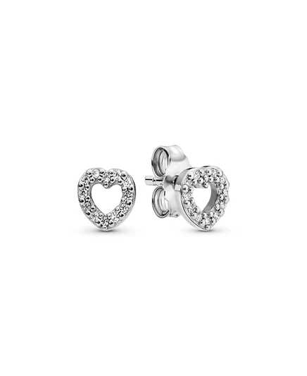 Серьги-гвоздики Pandora из стерлингового серебра с открытым сердцем серого цвета