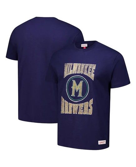Мужская футболка Mitchell & Ness с принтом Milwaukee Brewers, синяя