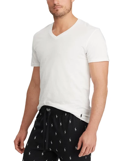 Мужские майки Polo Ralph Lauren V-образный вырез 3 шт, белые