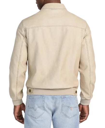 Мужская куртка-бомбер GUESS Aviator свободного кроя из искусственной кожи свободного кроя  pearl/beige combo