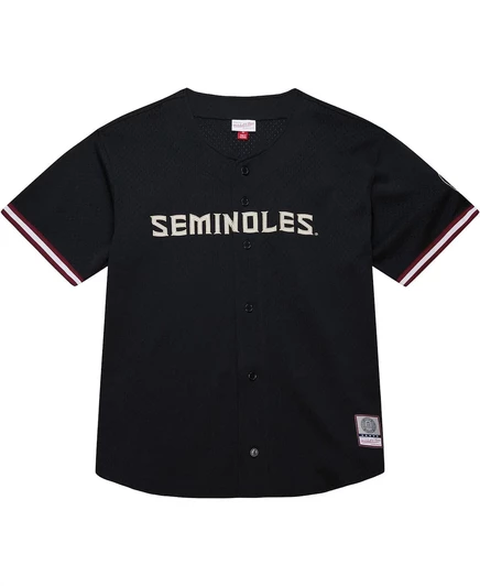 Мужская черная футболка Mitchell & Ness из коллекции Florida State Seminoles On The Clock, застегивающаяся на все пуговицы. black