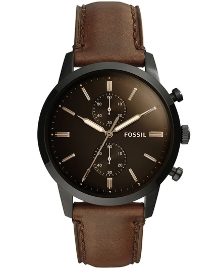 Мужские часы Fossil с хронографом Townsman на коричневом кожаном ремешке 44 мм