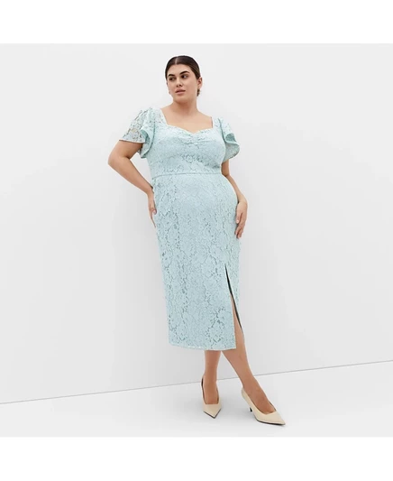 Платье City Chic Maisie миди кружевное (плюс), синее