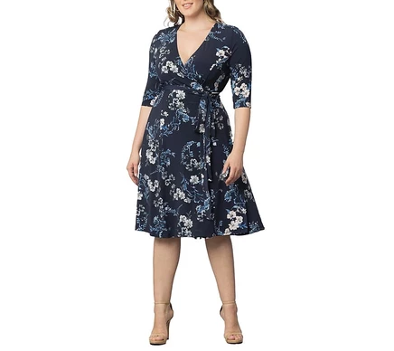 Женское платье Kiyonna Signature Print для полных, синее