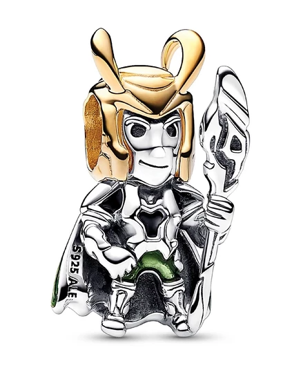 Шарм Pandora Marvel Loki из серебра и золота, зеленый