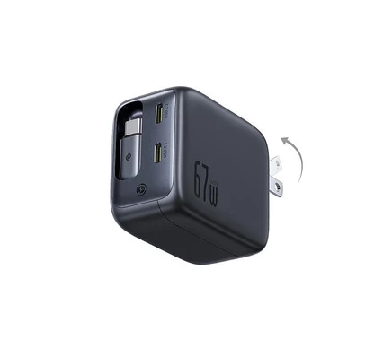Зарядное устройство Baseus Enercore с одним выдвижным кабелем USB-C мощностью 67 Вт черного цвета