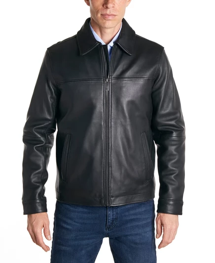 Мужская кожаная куртка Perry Ellis Classic на молнии