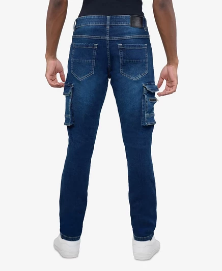 Мужские джинсы-карго RAW X Slim Fit Moto Rip Repair Cargo Jeans dark blue