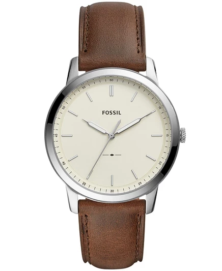 Мужские минималистичные часы Fossil с коричневым кожаным ремешком 44 мм