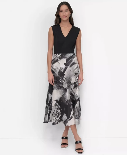  Женское платье-миди без рукавов DKNY black/skyline collage_blk