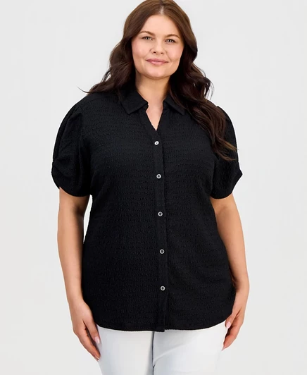 Женская блузка Kasper Plus Size с плиссе-рукавами, черная