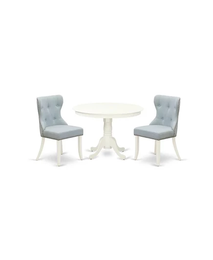 Обеденный гарнитур East West Furniture из 3 предметов – 42" Антикварный стол-тумба с 2 стульями Parsons из льняной ткани для кухни или столовой