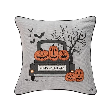 Декоративная подушка C & F Home Halloween Pickup Truck 45×45 см с LED, серая