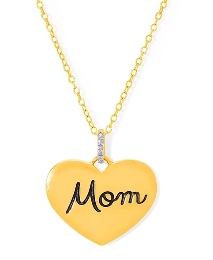 Колье Macy's «Mom» в позолоте 14k с бриллиантом, 46 см, золотистое