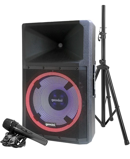Портативная колонка Gemini 2200 Вт с подсветкой и микрофоном, черная