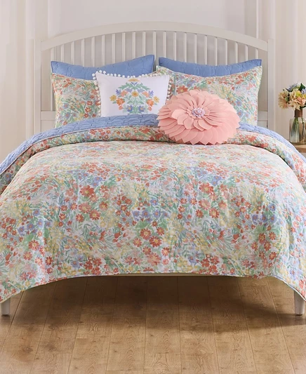 Комплект стеганых одеял Greenland Home Fashions Alice в пастельных тонах с цветочным рисунком из 3 предметов, полный/Queen multi