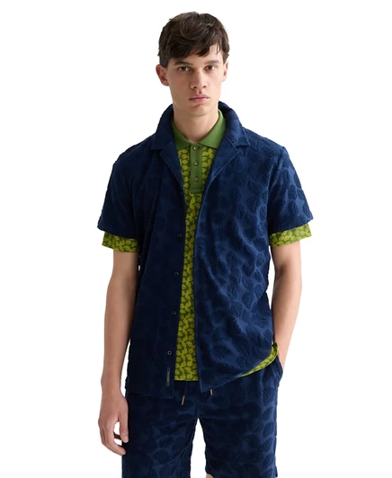 Мужская французская махровая рубашка SCOTCH & SODA с вышивкой и коротким рукавом синего цвета от SCOTCH & SODA