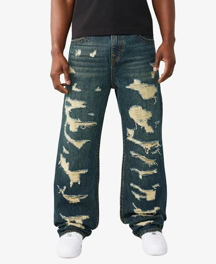 Мужские джинсы Vinny Ultra Baggy Destroyed от True Religion обычного покроя синего цвета