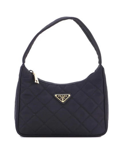 Женская сумка Pre-Owned Prada Small Hobo Quilted Tessuto, черная