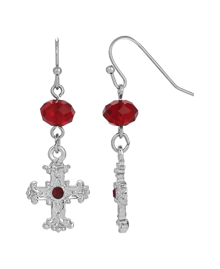 Женские серьги Symbols Of Faith крест с красными кристаллами
