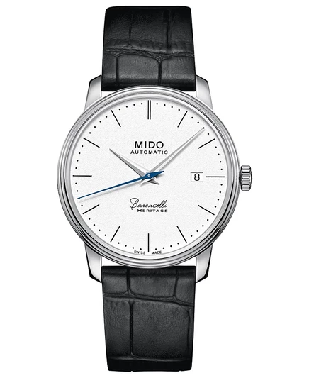 Мужские швейцарские часы Mido с автоматическим управлением Baroncelli III Heritage на черном кожаном ремешке 39 мм черного цвета