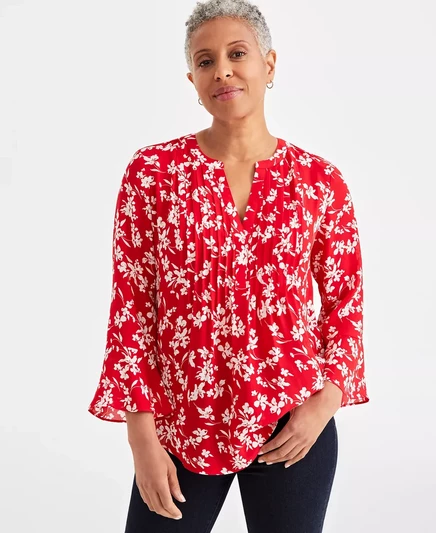  Изящный топ с защипами по бокам, созданный для Macy's sml floral red