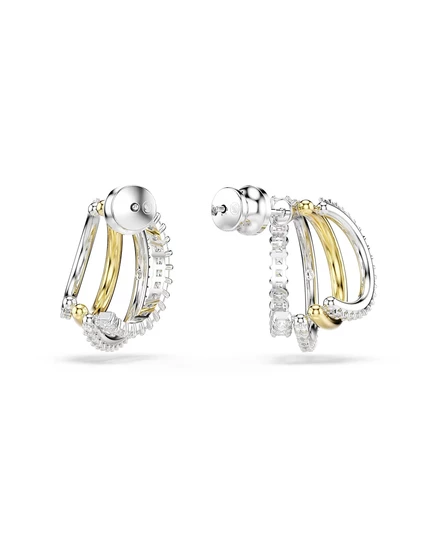 Серьги-кольца Hyperbola смешанной огранки от Swarovski, Мини, Белые, со смешанной металлической отделкой gold/silver