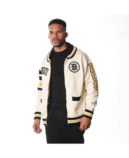 Унисекс свитер The Wild Collective Boston Bruins на молнии, кремовый