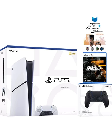  Тонкий диск PlayStation 5 с Call of Duty Black Ops 6, дополнительным контроллером Midnight Black и пакетом ваучеров MightySkins midnight black