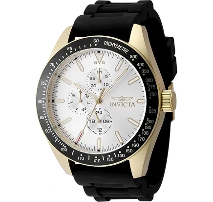 Мужские часы Invicta 48857 Aviator Quartz VH67 с серебристым циферблатом, черные